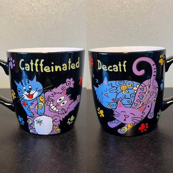 Animal Rescue Site Cats Kittens Paw Prints Caffeinated Decaf Pun Coffee Mug - Picture 1 of 10